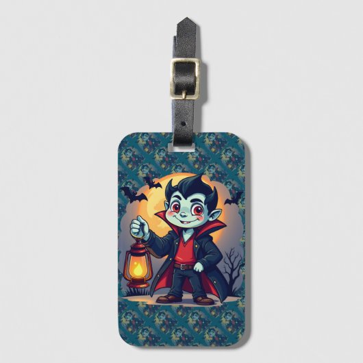 Cute Vampire with Lantern Kawaii Halloween Bagagelabel (Voorkant (verticaal))