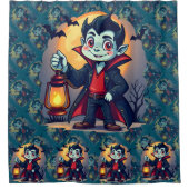 Cute Vampire with Lantern Kawaii Halloween Douchegordijn (Voorkant)
