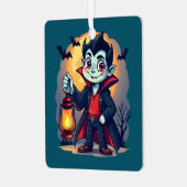 Cute Vampire with Lantern Kawaii Halloween Metalen Ornament (Voorkant links)