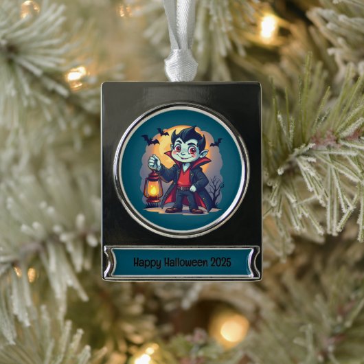 Cute Vampire with Lantern Kawaii Halloween Verzilverd Banner Ornament (Boom)