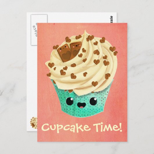 Cute Vanilla Chocolate Cupcake Briefkaart (Voorkant / Achterkant)