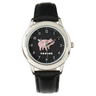 Cute Varken Aangepaste Aangepaste Naam Terug naar Horloge