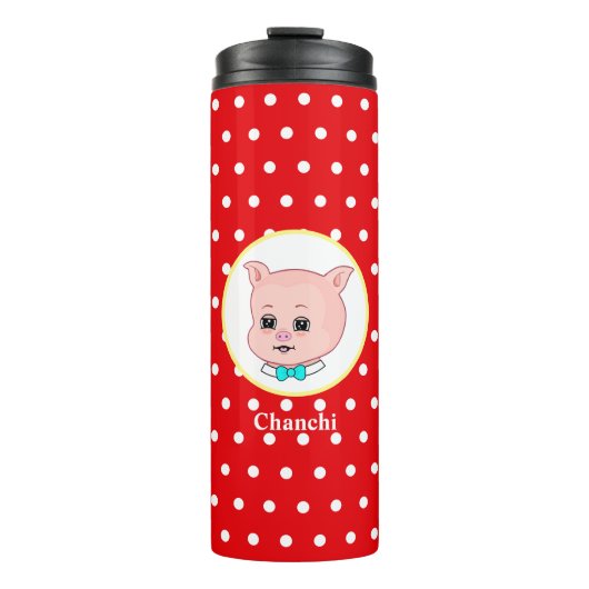 Cute Varken Cartoon Thermosbeker (Voorkant)