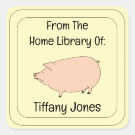 Cute Varken Gepersonaliseerd Ex Libris Vierkante Sticker