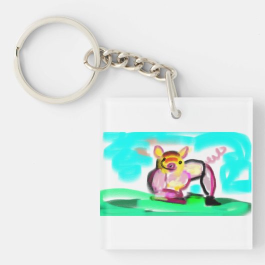 Cute varken kunst  sleutelhanger (voorkant)