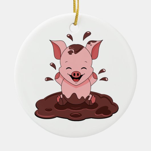Cute varken spelen in modder keramisch ornament (Voorkant)