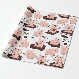 Cute Varkens Spelen in Modder Boerderij Dieren Cadeaupapier