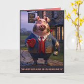 Cute Varkens Valentijnskaart Kaart (Gele Bloem)