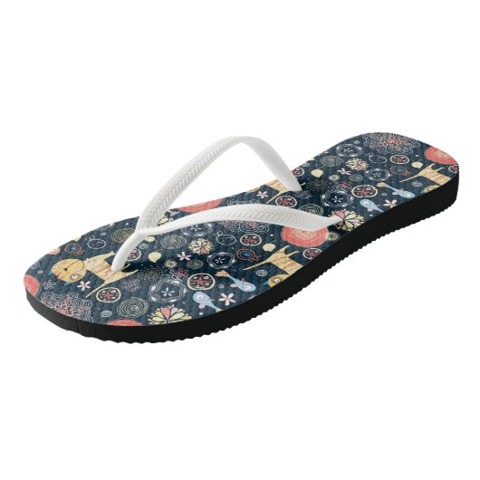 Cute Vector Cat Kat Daisy Blue Teenslippers (Schuin)