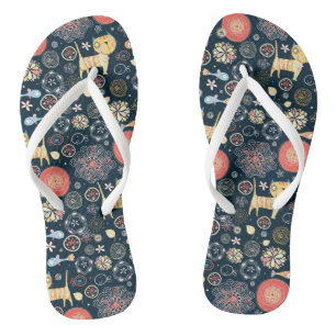 Cute Vector Cat Kat Daisy Blue Teenslippers