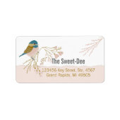 Cute Vector Pink Gold Chickadee Bird Hearts Etiket (Voorkant)