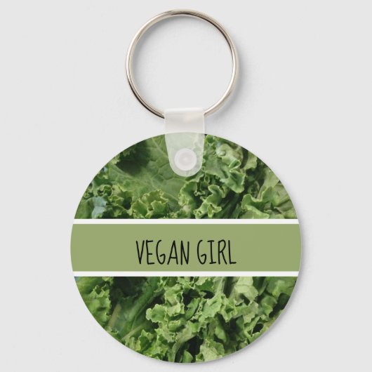 Cute Vegan Girl Green Kale Sleutelhanger (Voorkant)