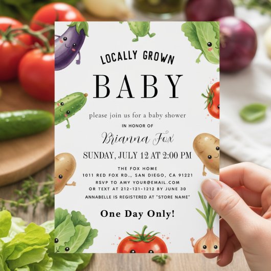 Cute Vegetable Locally Grown farm Baby Shower Kaart