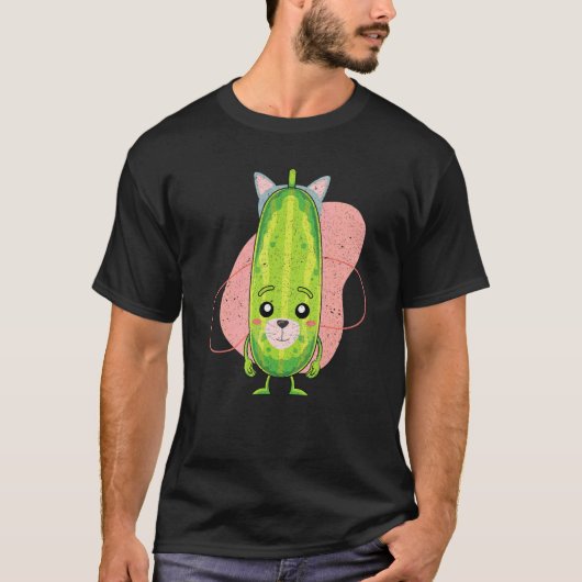 Cute Veggie Cat Ears Pickle Cucumber Vegetable Pic T-shirt (Voorkant)