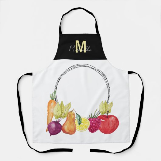 Cute Veggies en Fruits Monogrammed Schort (Voorkant)