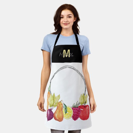 Cute Veggies en Fruits Monogrammed Schort (Gedragen)