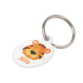 Cute verfde tijgerkattennaam en details label huisdierpenning