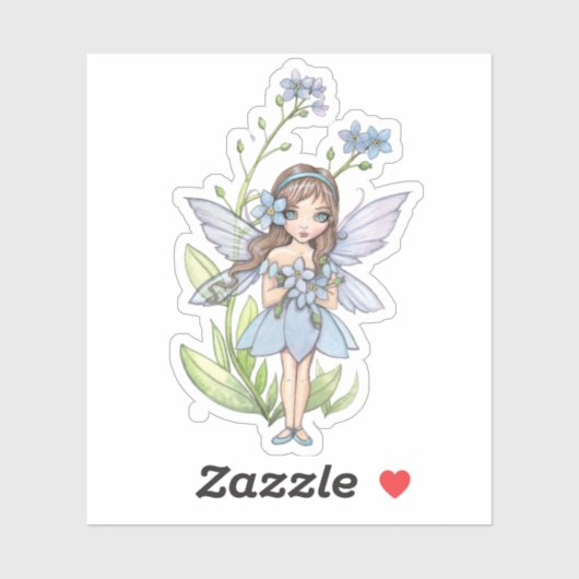 Cute vergeet-me-Not Fairy Illustration Sticker (Vel)