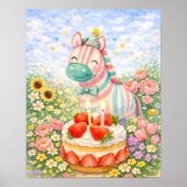 Cute Verjaardag Paard Poster – Dromerige Waterverf (Voorkant)