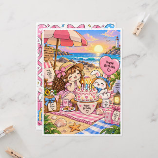 Cute Verjaardag Wenskaart – Leeg Binnen – Kawai Kaart