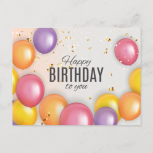 Cute Verjaardagsballon Confetti Modern Briefkaart