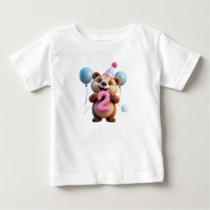 Cute Verjaardagsbeer Met Feesthoed En Ballonnen