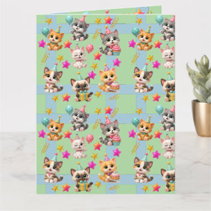 Cute Verjaardagsfeest Cats Inpakpapier Kawaii K Kaart