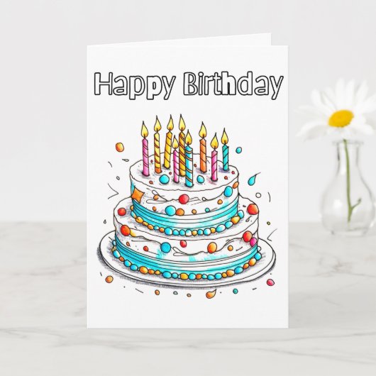 Cute Verjaardagsfeest Taart Kaart (Kleine Plant)