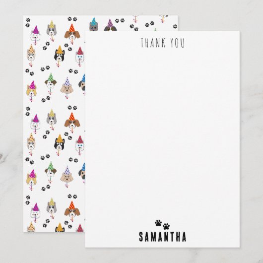 Cute Verjaardagsfeestje Honden Patroon Bedankkaart (Voorkant / Achterkant)