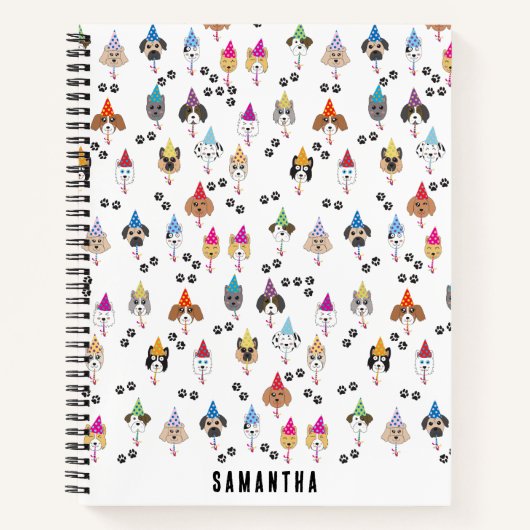 Cute Verjaardagsfeestje Honden Patroon Notitieboek (Voorkant)