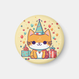 Cute verjaardagsmagneet met feestkat, kaart, groet magneet