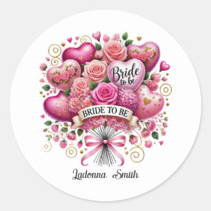 Cute verlovingsfeest Bruid voeg naam toe Ronde Sticker