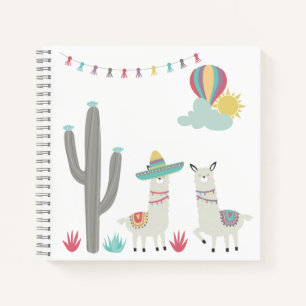 Cute Versierde Llama's Cactus Heet Lucht Ballon Notitieboek