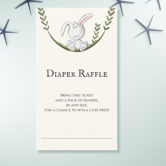 Cute Vertical White Bunny Rabbit Diaper Raffle Informatiekaartje