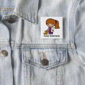 Cute Veterinarian Girl met puppy Vierkante Button 5,1 Cm (In situ)