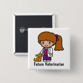 Cute Veterinarian Girl met puppy Vierkante Button 5,1 Cm (Voorkant /achterkant)