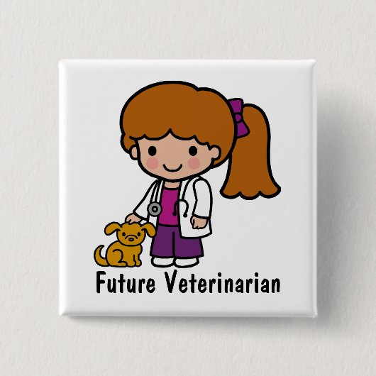 Cute Veterinarian Girl met puppy Vierkante Button 5,1 Cm (Voorkant)