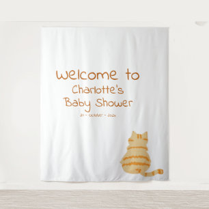 Cute Vette Oranje Kat Baby Shower Foto Achtergrond Wandkleed