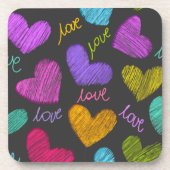 Cute Vibrant Gekrabbelde Harten met Liefde Lettert Drankjes Onderzetter (Voorkant)