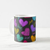 Cute Vibrant Gekrabbelde Harten met Liefdesschrift Koffiemok (Voorkant links)