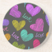 Cute Vibrant Gekrabbelde Harten met Liefdesschrift Zandsteen Onderzetter (Voorkant)