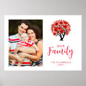 Cute Vibrant Red Floral Family Tree Photo Poster (Voorkant)