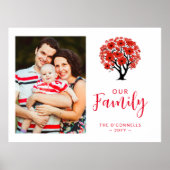Cute Vibrant Red Floral Family Tree Photo Poster (Voorkant)