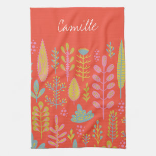 Cute Vibrant Tropical Flowers, gepersonaliseerd Theedoek