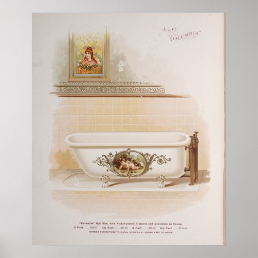 Cute Victoriaans  Bathtub Cherub Gold Poster (Voorkant)