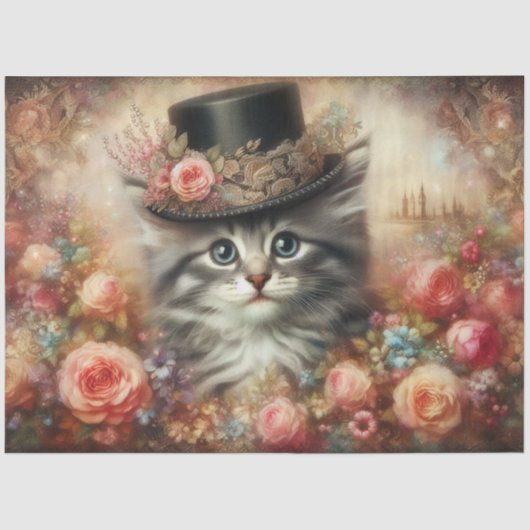 Cute Victorian Cat in Top Hat Decoupage  Tissuepapier (Voorkant)