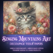 Cute Victorian Cat in Top Hat Decoupage  Tissuepapier