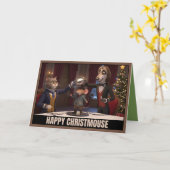 Cute Victorian cats and dog Christmas Kaart (Gele Bloem)