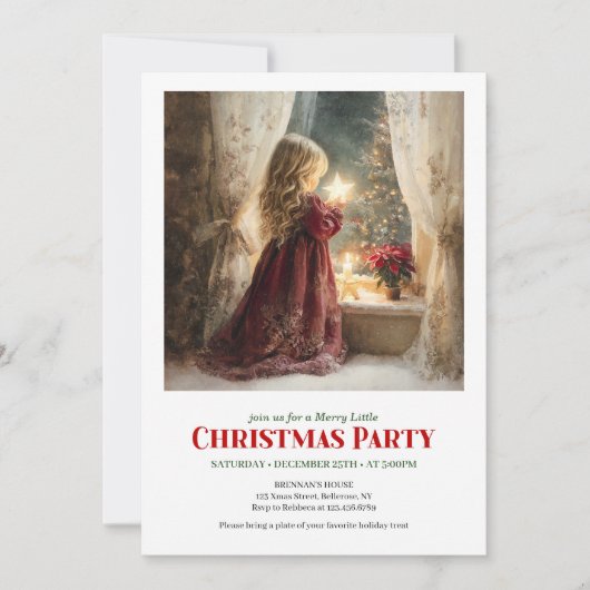 Cute Victorian Little Girl Awaiting Santa Editable Kaart (Voorkant)