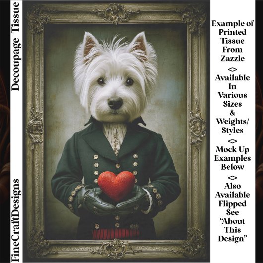 Cute Victorian Westie Dog, Red Heart ES9 Decoupage Tissuepapier